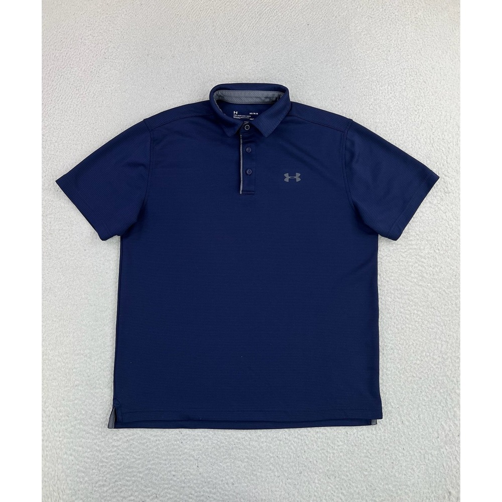 Under Armour HeatGear Polo Shirt Mens Medium Blue Golf Performance Knit Stretch